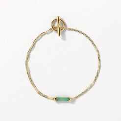 Aventurine Half Paperclip Fob Chain Bracelet In Gold