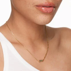 Aventurine Half Paperclip Fob Chain Necklace In Gold -Fashion Accessories Store aventurine half paperclip fob chain necklace in gold medley jewellery necklace 41824166707430