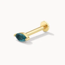 Blue Topaz Marquise Helix Single Stud Earring In 10k Gold