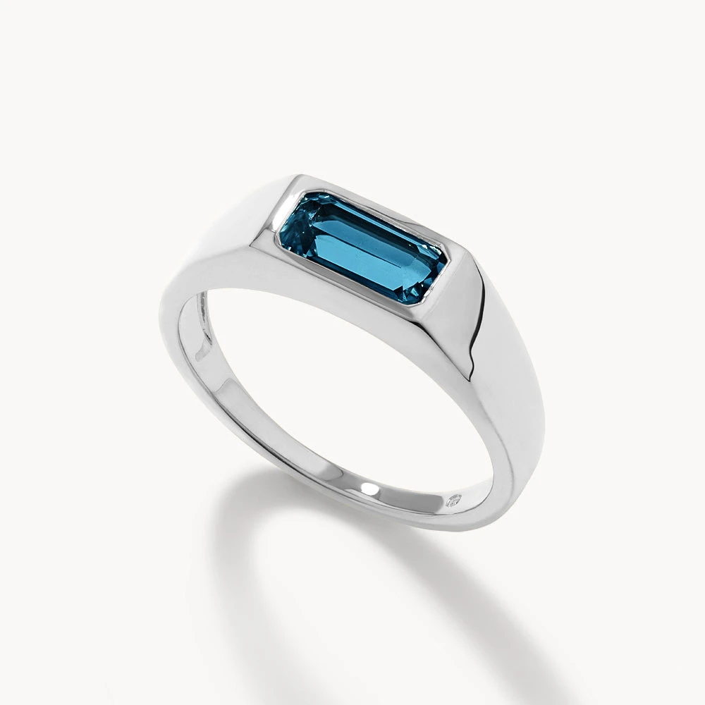 Blue Topaz Signet Pinky Ring In Silver 5 Blue Topaz Signet Pinky Ring In Silver - Image 5
