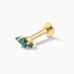 Blue Topaz Trio Bar Helix Single Stud Earring In 10k Gold