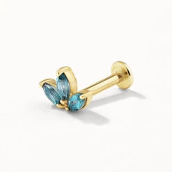 Blue Topaz Triple Marquise Helix Single Stud Earring In 10k Gold