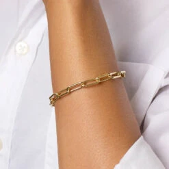 Boyfriend Paperclip Chain Bracelet In Gold -Fashion Accessories Store boyfriend paperclip bracelet gold medley jewellery bangle bracelet 37609259925734