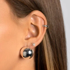 Chunky Ball Huggie Earrings In Silver -Fashion Accessories Store chunky ball huggie earrings in silver medley jewellery earrings 38207254593766