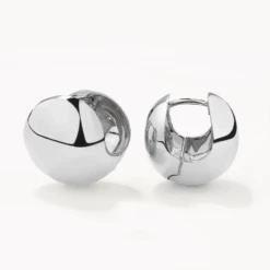 Chunky Ball Huggie Earrings In Silver