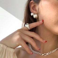Chunky Ball Huggie Earrings In Silver -Fashion Accessories Store chunky ball huggie earrings in silver medley jewellery earrings 38241313325286