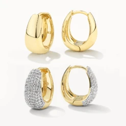 Day To Night Dome Huggie Earring Set In Gold