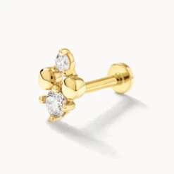 Diamond And Ball Quartet Helix Single Stud Earring In 10k Gold