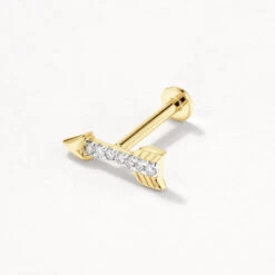 Diamond Arrow Helix Single Stud Earring In 10k Gold
