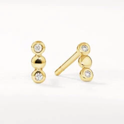 Diamond Bezel Trio Stud Earrings In Gold