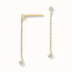 Diamond Drop Chain Stud Earrings In 10k Gold