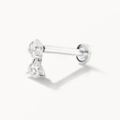 Diamond Drop Helix Single Stud Earring In Silver