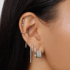 Diamond Drop Helix Single Stud Earring In Silver -Fashion Accessories Store diamond drop helix single stud earring in silver medley jewellery earrings 39440981098726