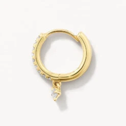 Diamond Drop Single Huggie Earring In 10k Gold -Fashion Accessories Store diamond drop single huggie earring in 10k gold medley jewellery earrings 39416969887974