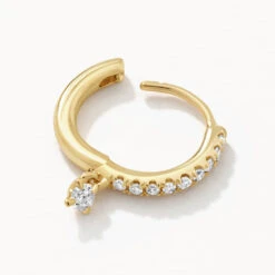 Diamond Drop Single Huggie Earring In 10k Gold -Fashion Accessories Store diamond drop single huggie earring in 10k gold medley jewellery earrings 39416969953510
