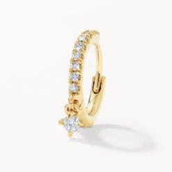 Diamond Drop Single Huggie Earring In 10k Gold