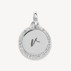 Diamond Disc Necklace In Silver -Fashion Accessories Store diamond engravable disc necklace silver medley jewellery pendant 39425870201062