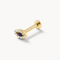 Diamond Evil Eye Helix Single Stud Earring In 10k Gold