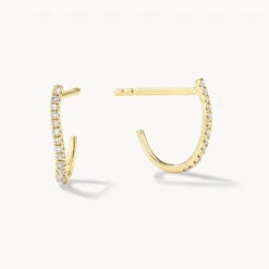 Diamond Fine Wave Huggie Earrings In 10k Gold