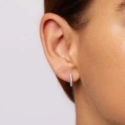 Diamond Huggie Earrings In Silver -Fashion Accessories Store diamond huggie earrings silver medley jewellery earrings 36110142832870