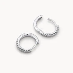 Diamond Huggie Earrings In Silver -Fashion Accessories Store diamond huggie earrings silver medley jewellery earrings 36110143488230