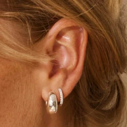 Diamond Huggie Earrings In Silver -Fashion Accessories Store diamond huggie earrings silver medley jewellery earrings 36619132174566