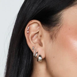 Diamond Huggie Earrings In Silver -Fashion Accessories Store diamond huggie earrings silver medley jewellery earrings 38643184828646