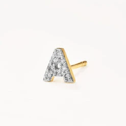 Diamond Letter A Single Stud Earring In 10k Gold