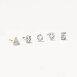 Diamond Letter A Single Stud Earring In 10k Gold -Fashion Accessories Store diamond letter a stud earring 10k gold medley jewellery earrings 37534560714982