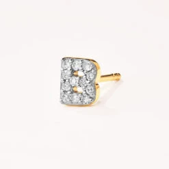 Diamond Letter B Single Stud Earring In 10k Gold