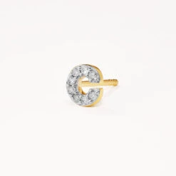 Diamond Letter C Single Stud Earring In 10k Gold
