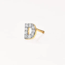 Diamond Letter D Single Stud Earring In 10k Gold