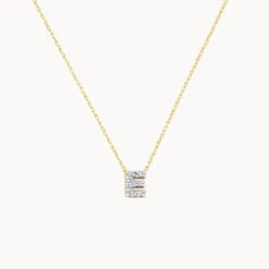 Diamond Letter E Necklace In 10k Gold