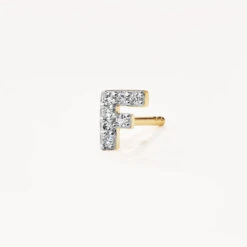 Diamond Letter F Single Stud Earring In 10k Gold