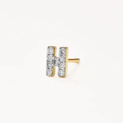 Diamond Letter H Single Stud Earring In 10k Gold