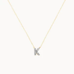Diamond Letter K Necklace In 10k Gold