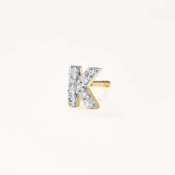 Diamond Letter K Single Stud Earring In 10k Gold