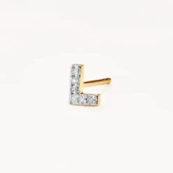 Diamond Letter L Single Stud Earring In 10k Gold