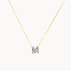 Diamond Letter M Necklace In 10k Gold