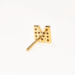 Diamond Letter M Single Stud Earring In 10k Gold -Fashion Accessories Store diamond letter m stud earring 10k gold medley jewellery earrings 36284471312614