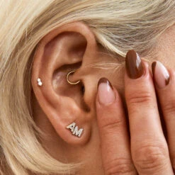 Diamond Letter M Single Stud Earring In 10k Gold -Fashion Accessories Store diamond letter m stud earring 10k gold medley jewellery earrings 36881982816486