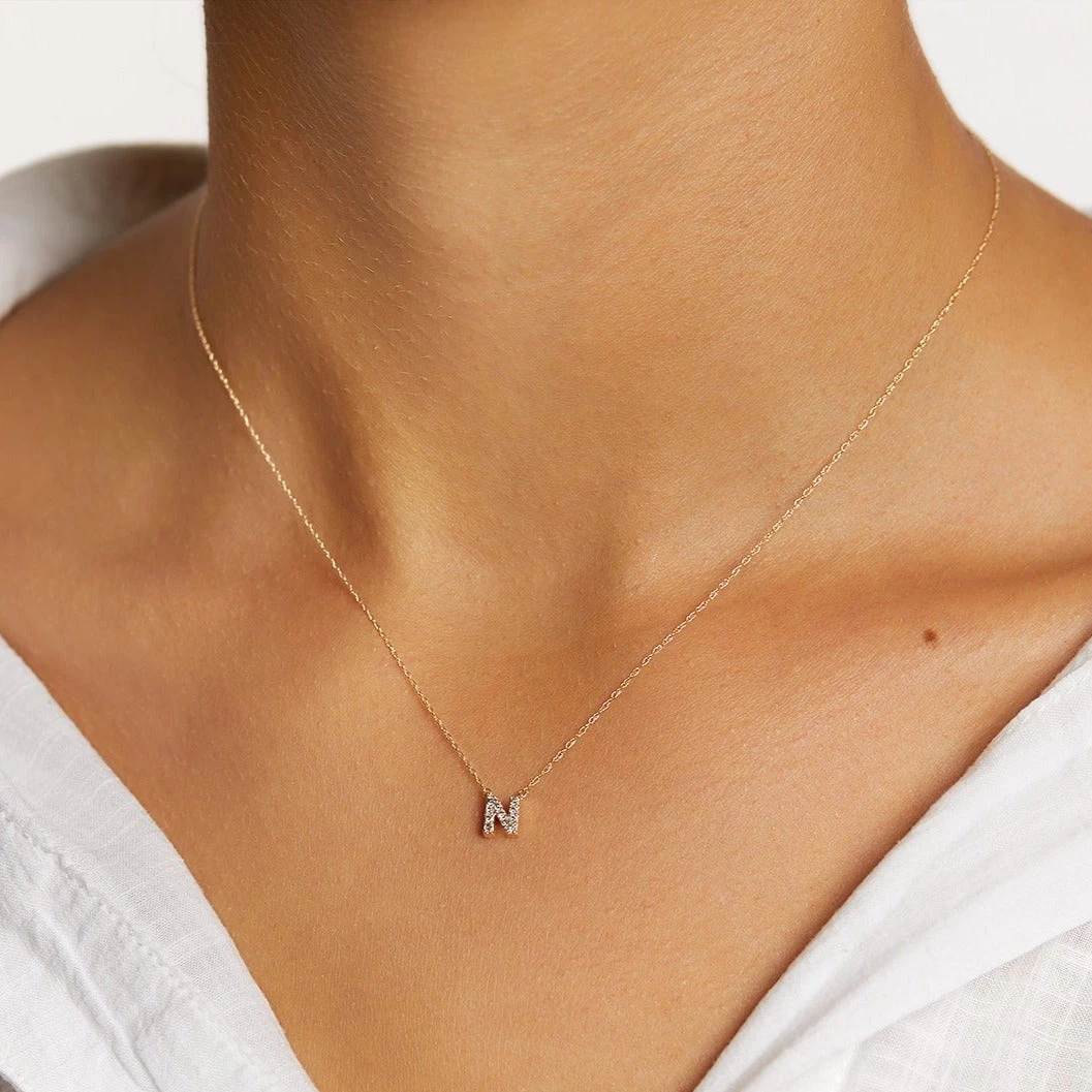 Diamond Letter N Necklace In 10k Gold 2 Diamond Letter N Necklace In 10k Gold - Image 2