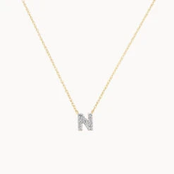 Diamond Letter N Necklace In 10k Gold