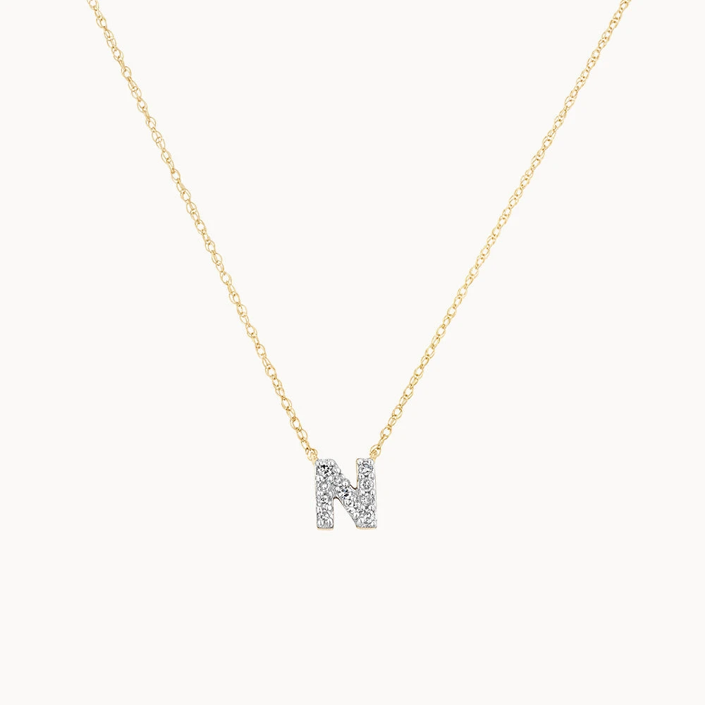 Diamond Letter N Necklace In 10k Gold 1 Diamond Letter N Necklace In 10k Gold