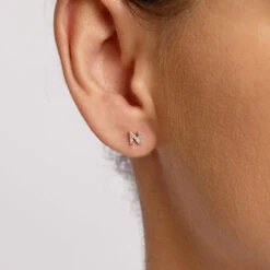 Diamond Letter N Single Stud Earring In 10k Gold -Fashion Accessories Store diamond letter n stud earring 10k gold medley jewellery earrings 36381255008486