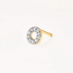 Diamond Letter O Single Stud Earring In 10k Gold