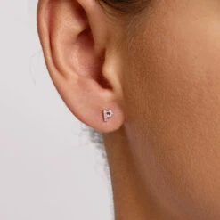Diamond Letter P Single Stud Earring In 10k Gold -Fashion Accessories Store diamond letter p stud earring 10k gold medley jewellery earrings 36381258809574