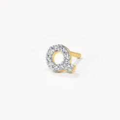 Diamond Letter Q Single Stud Earring In 10k Gold