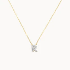Diamond Letter R Necklace In 10k Gold
