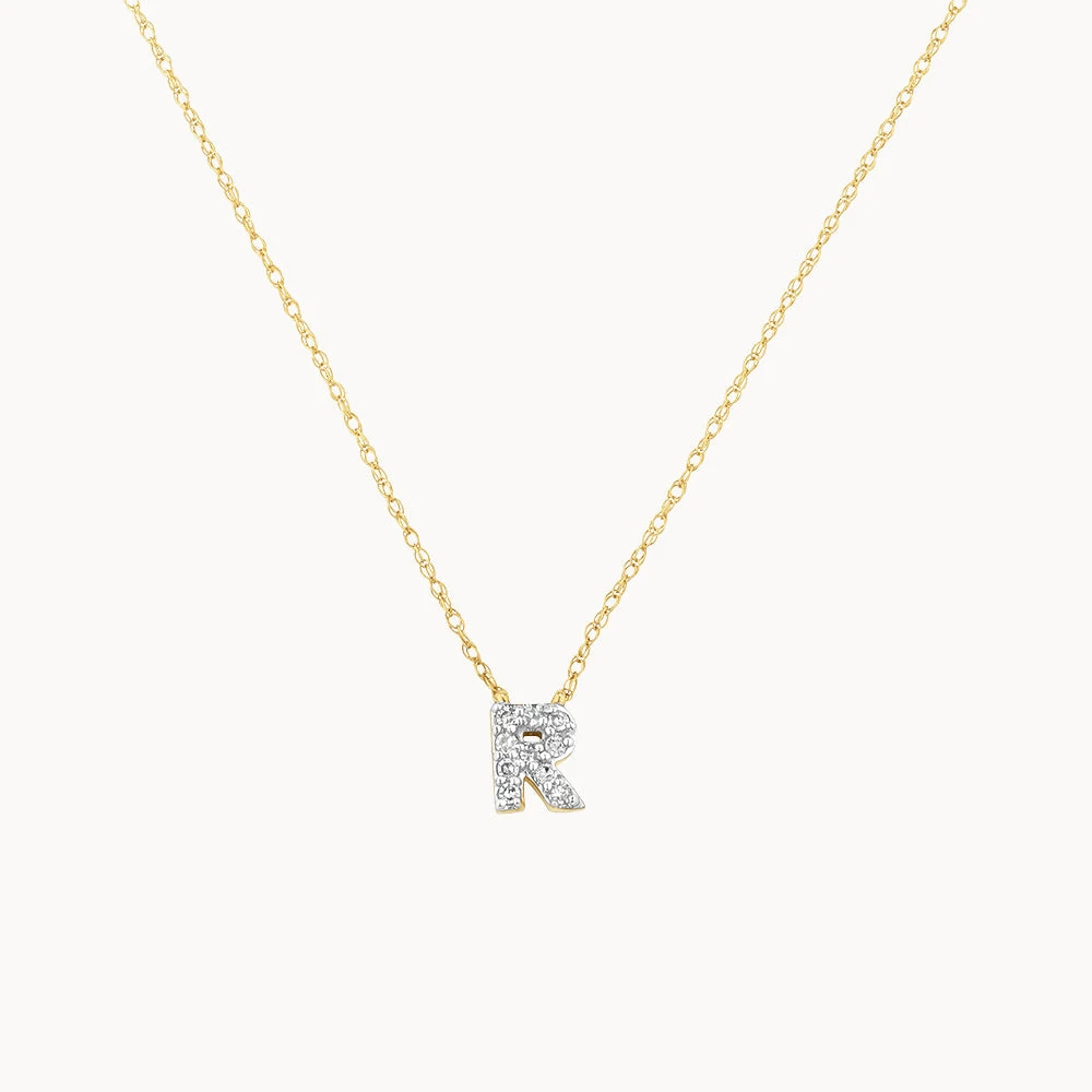 Diamond Letter R Necklace In 10k Gold 1 Diamond Letter R Necklace In 10k Gold